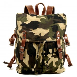 P14 WAX II HIPSTER™ Herren Tarnrucksack aus Segeltuch gewachste + Naturleder. A4 2 tanungen